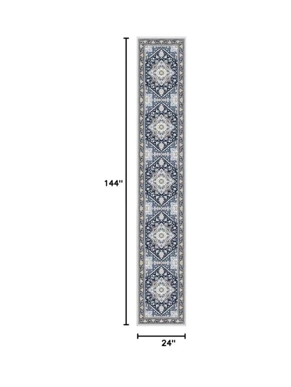 OPPODREAM Blue & Gold Rug-2x12 Indoor Runner, Non-Slip, Machine Washable